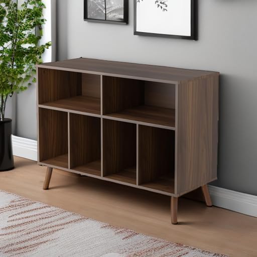 Cozy Castle Record Player Stand with Vinyl Storage Cabinet, Wood Turntable Table Open Shelf Holder Up to 350 Albums Cube Storage Organizer for Living Room, Office, Brown