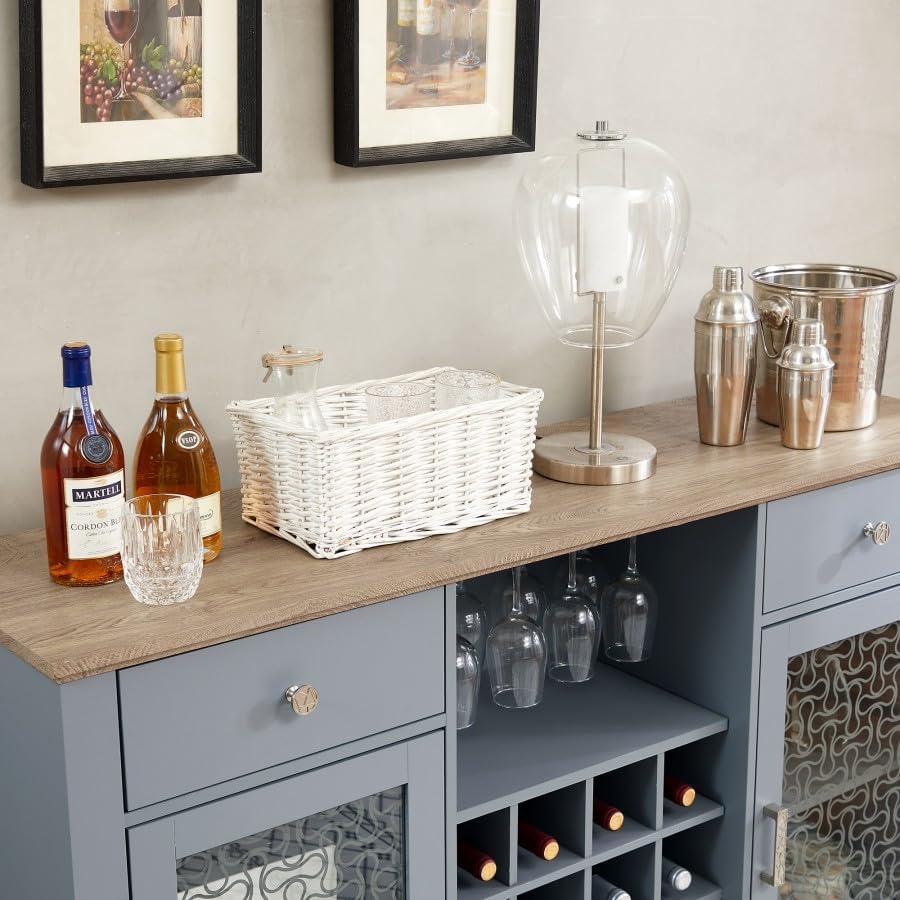 Modern Wine Bar Cabinet with Tempered Glass Doors, 56" W Buffet Cabinet with Wine Rack & Drawers, Farmhouse Coffee Bar with Intricate Patterns for Kitchen, Living Room, Dining Room