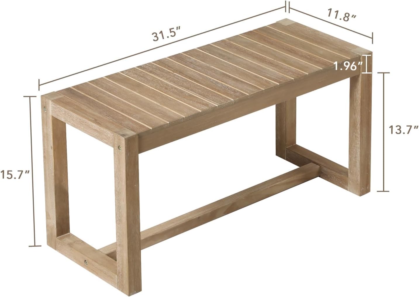 Wnutrees Farmhouse Solid Wood Bench, 31" Line Pattern Splicing Entryway Bench, Narrow Bench Seat for Living Room, Dining Room, Bathroom, Indoors, Natural