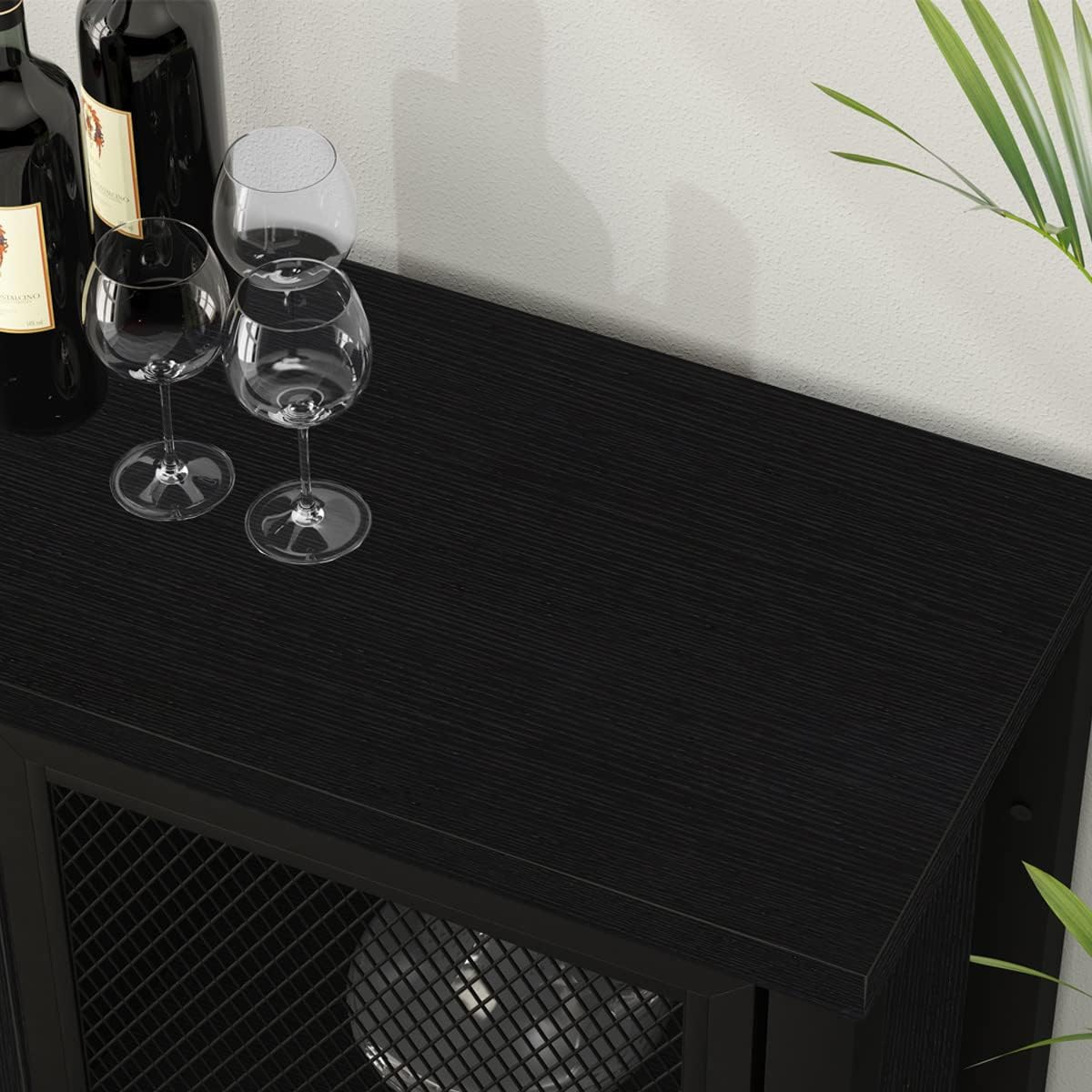 IBF Black Coffee Bar and Liquor Cabinet With Wine Rack Storage, Industrial Kitchen Buffet for Home Living Dining Room, Black Oak, 55 Inch