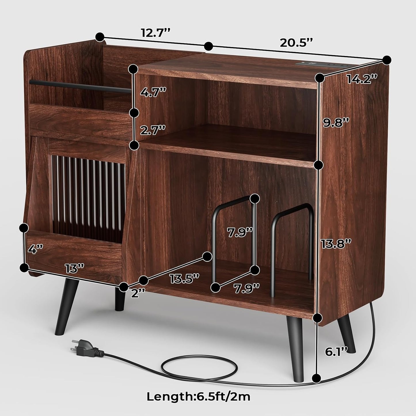 Large Record Player Stand with Sliding Door,350 Vinyl Record Storage Cabinet, Record Player Table with Power Outlet and LED Light,Turntable Stand with Wood Legs for Living Room,Bedroom,Office