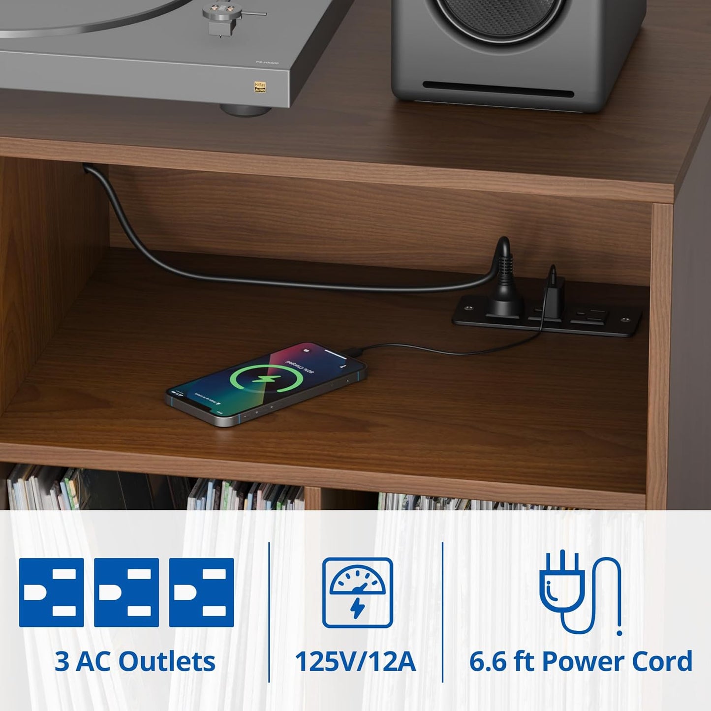 Cozy Castle Record Player Stand with Vinyl Storage Cabinet, Wood Turntable Table Open Shelf Holder Up to 350 Albums Cube Storage Organizer for Living Room, Office, Brown