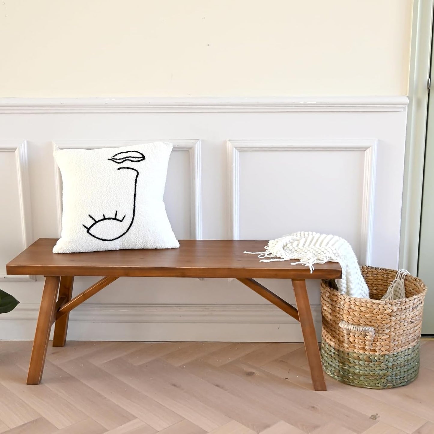 Handcrafted Solid Wood Bench, 30" - Farmhouse-Style Entryway Seating for Living & Dining Room, Rustic Design, Natural Finish