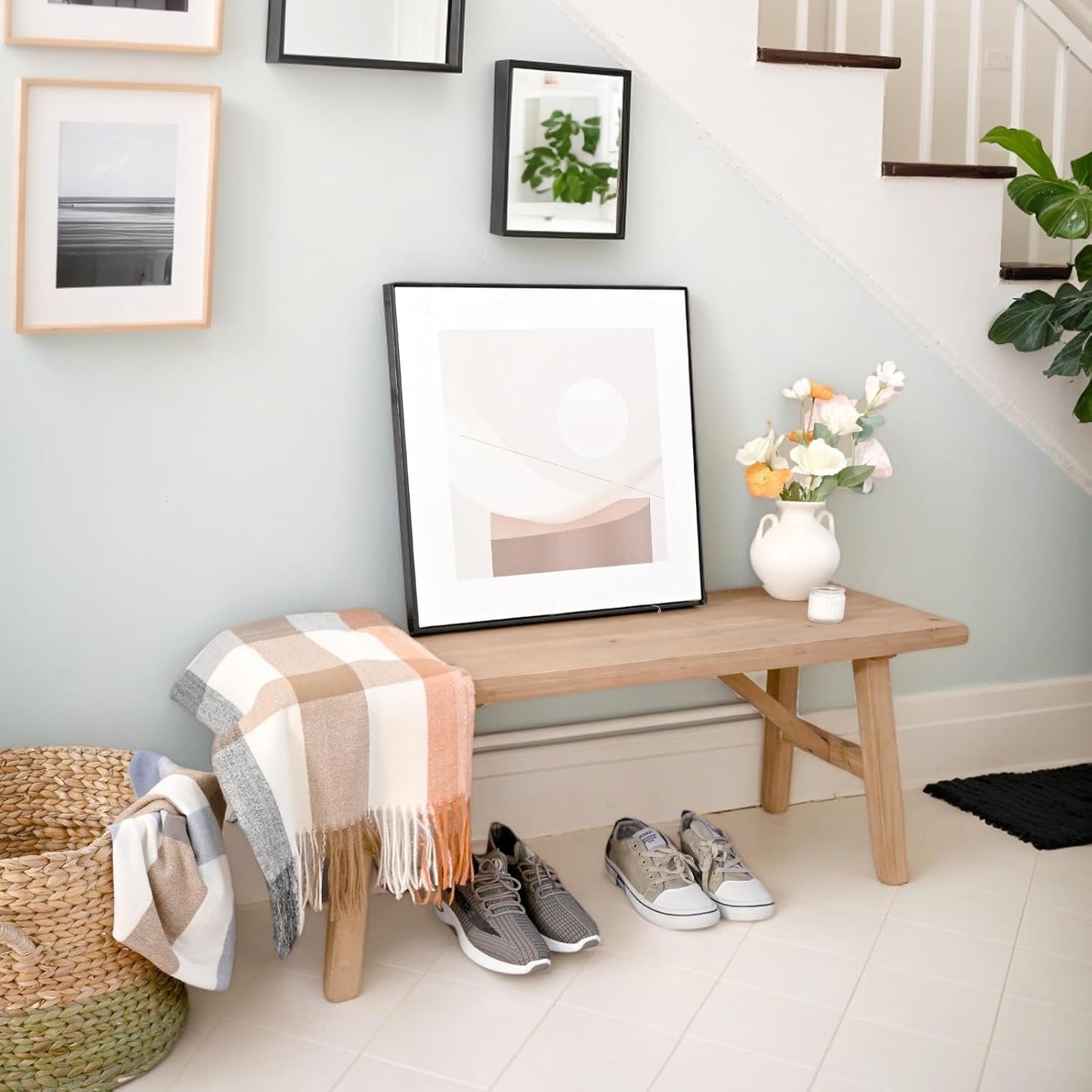 Handcrafted Solid Wood Bench, 30" - Farmhouse-Style Entryway Seating for Living & Dining Room, Rustic Design, Natural Finish