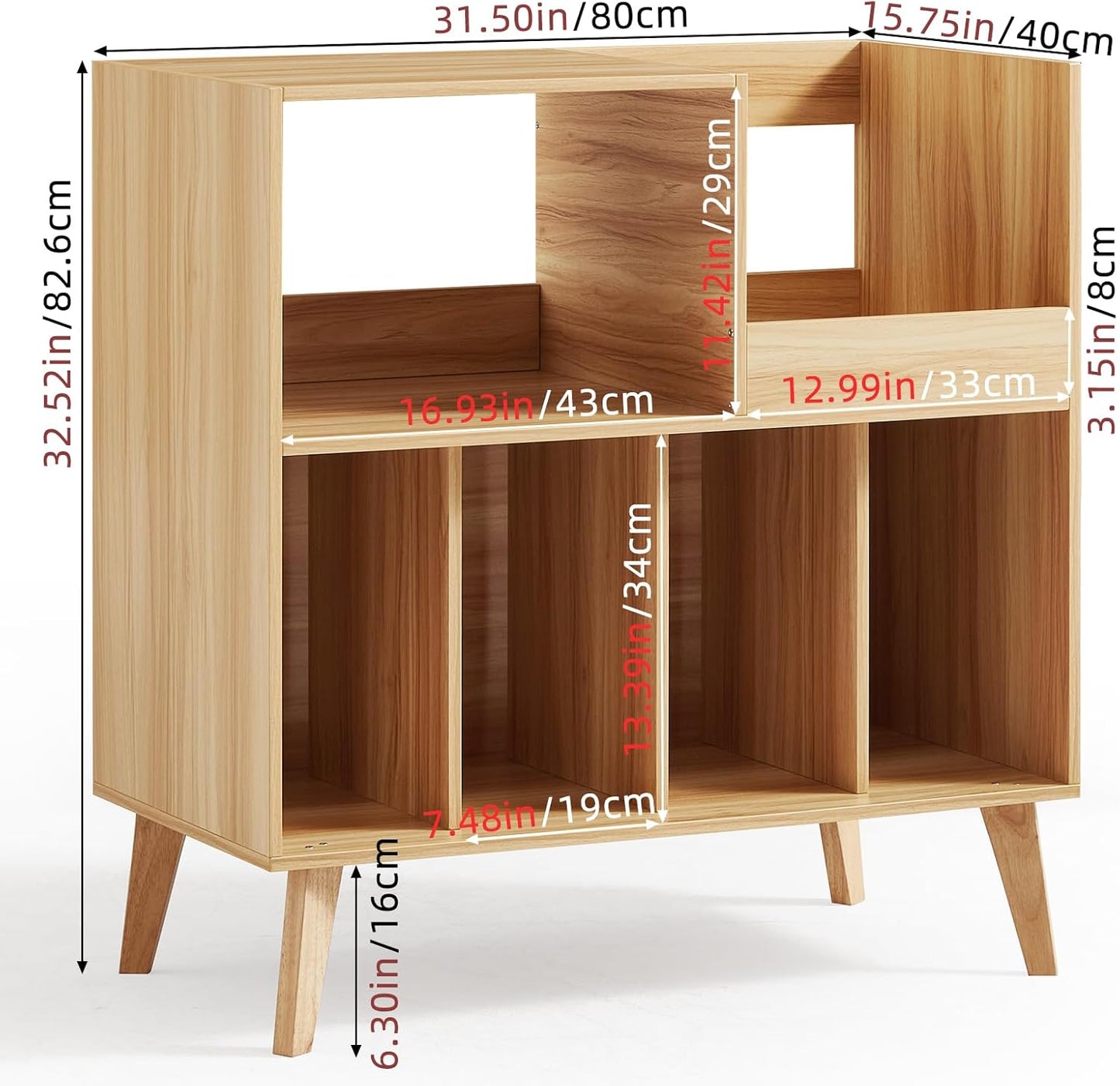 LELELINKY Large Record Player Stand, Turntable Stand with Storage, Vinyl Record Holder with Display Area, Record Player Table Holds Up to 300 Albums, Record Stand for Music Room Living Room-Natural