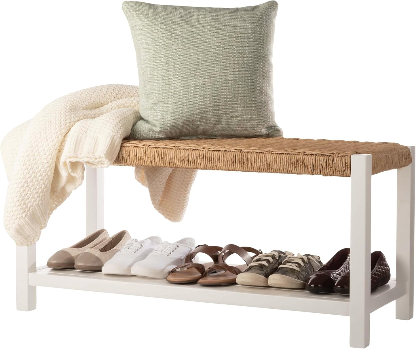 Alaterre Furniture Newport 40" Wood Bench with Rush Seat