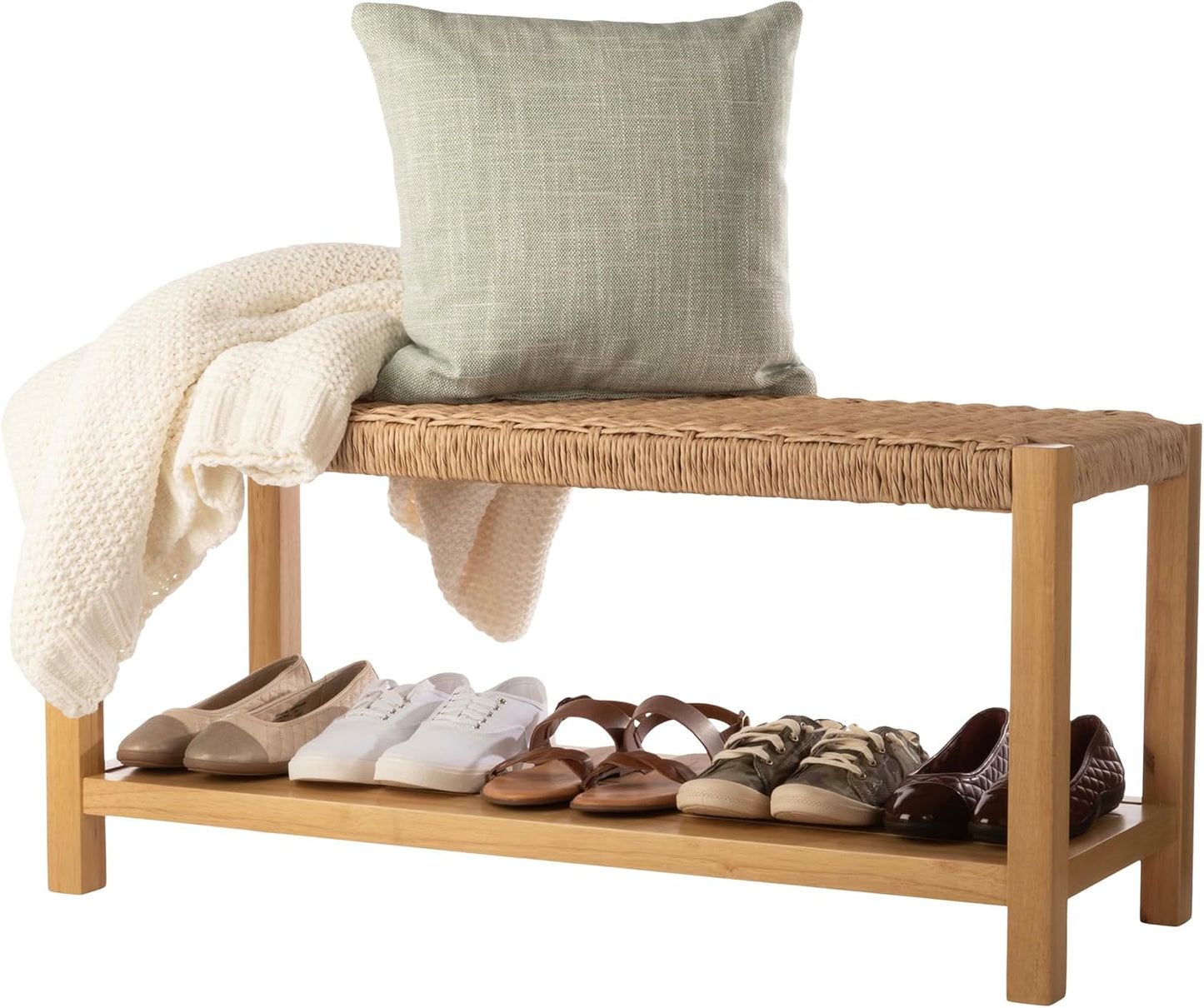 Alaterre Furniture Newport 40" Wood Bench with Rush Seat
