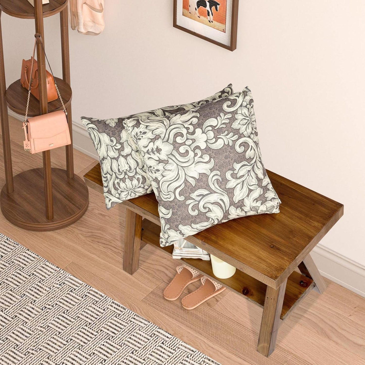 Wnutrees Farmhouse Wood Bench, Rustic Indoor Storage Bench for Entryway, Living Room, Dining Room, Solid Wood Construction, Original Wood