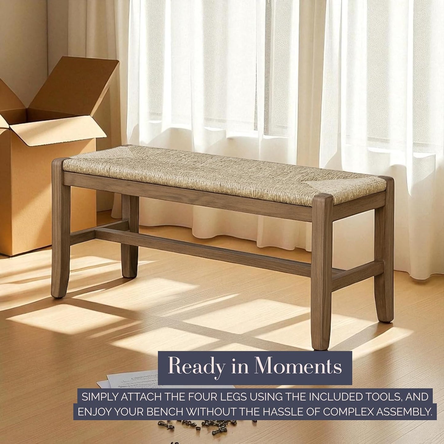 Alaterre Furniture Newport 40" Wood Bench with Rush Seat
