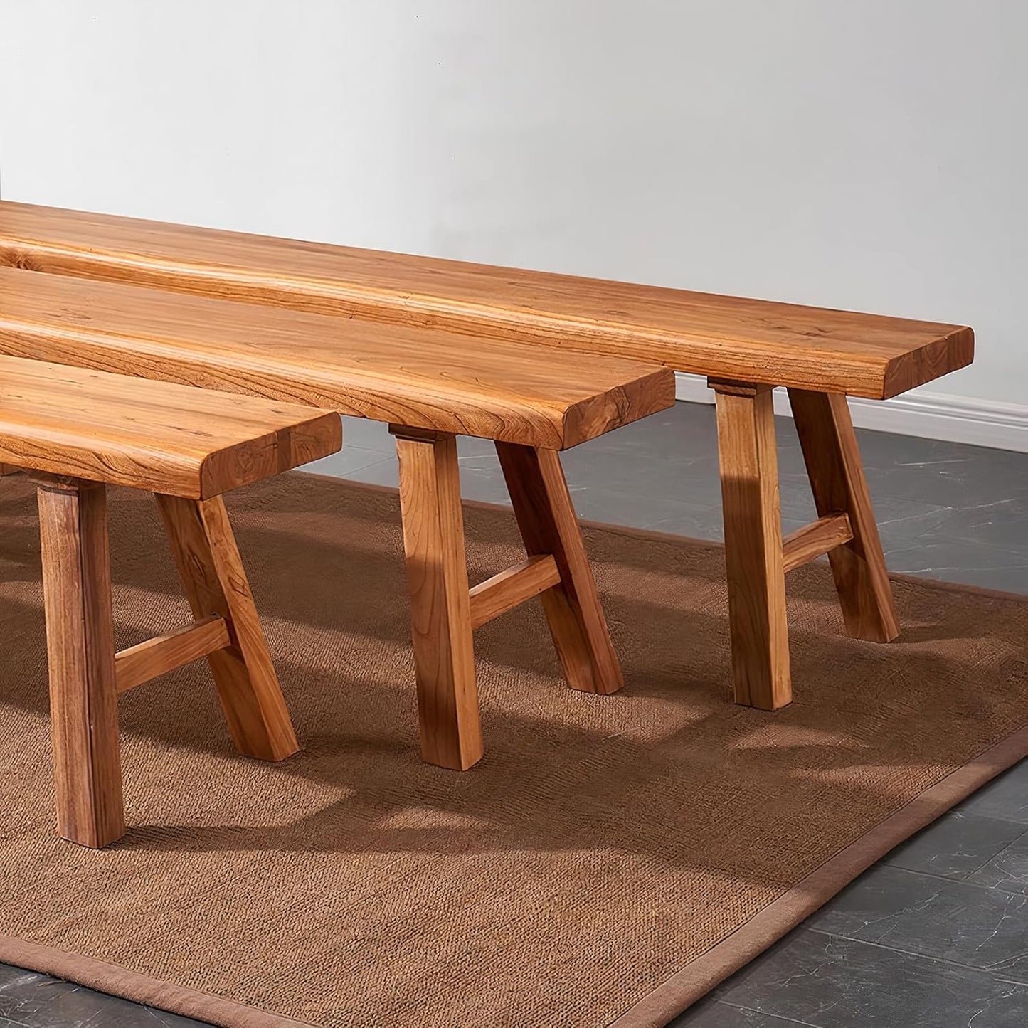 Small Farmhouse Wooden Bench Indoor - 31.5 in entryway Bench, Natural Solid Wood, Durable and Sturdy, Suitable for Dining Room, Bedroom, Porch and Other Narrow Spaces