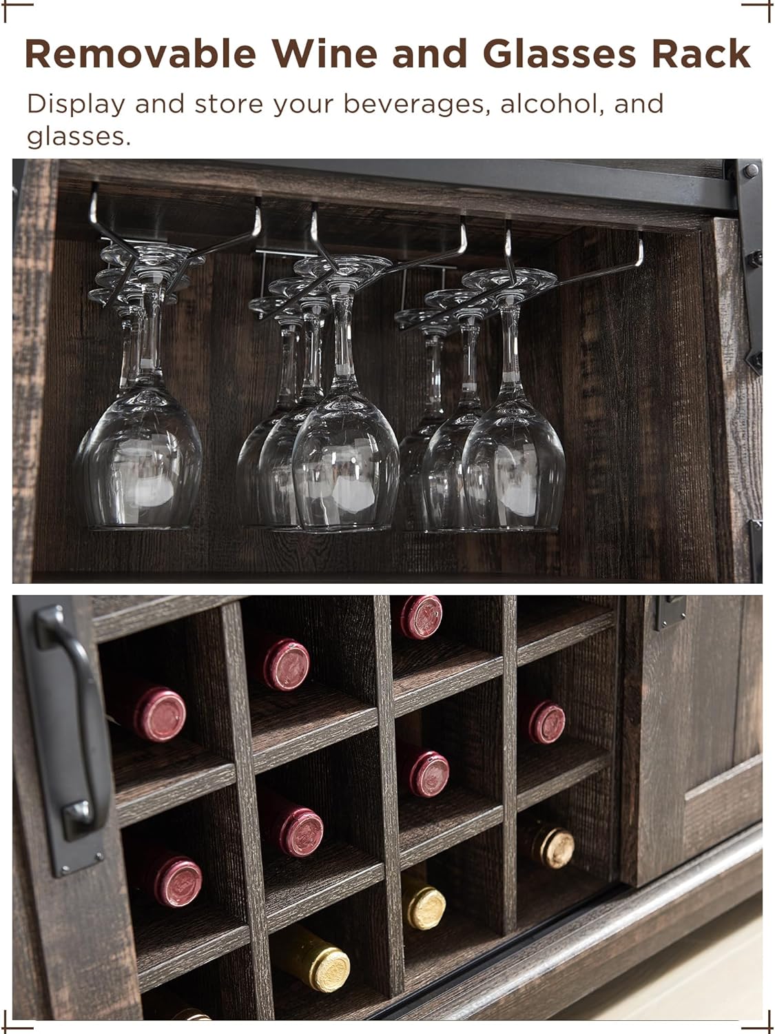 OKD Farmhouse Wine Bar Cabinet w/Sliding Barn Door, 54" Kitchen Coffee Bar Cabinet w/Wine & Glass Rack, Storage Shelves, 3 Drawers, Rustic Large Buffet Sideboard for Dining Room, Dark Rustic Oak