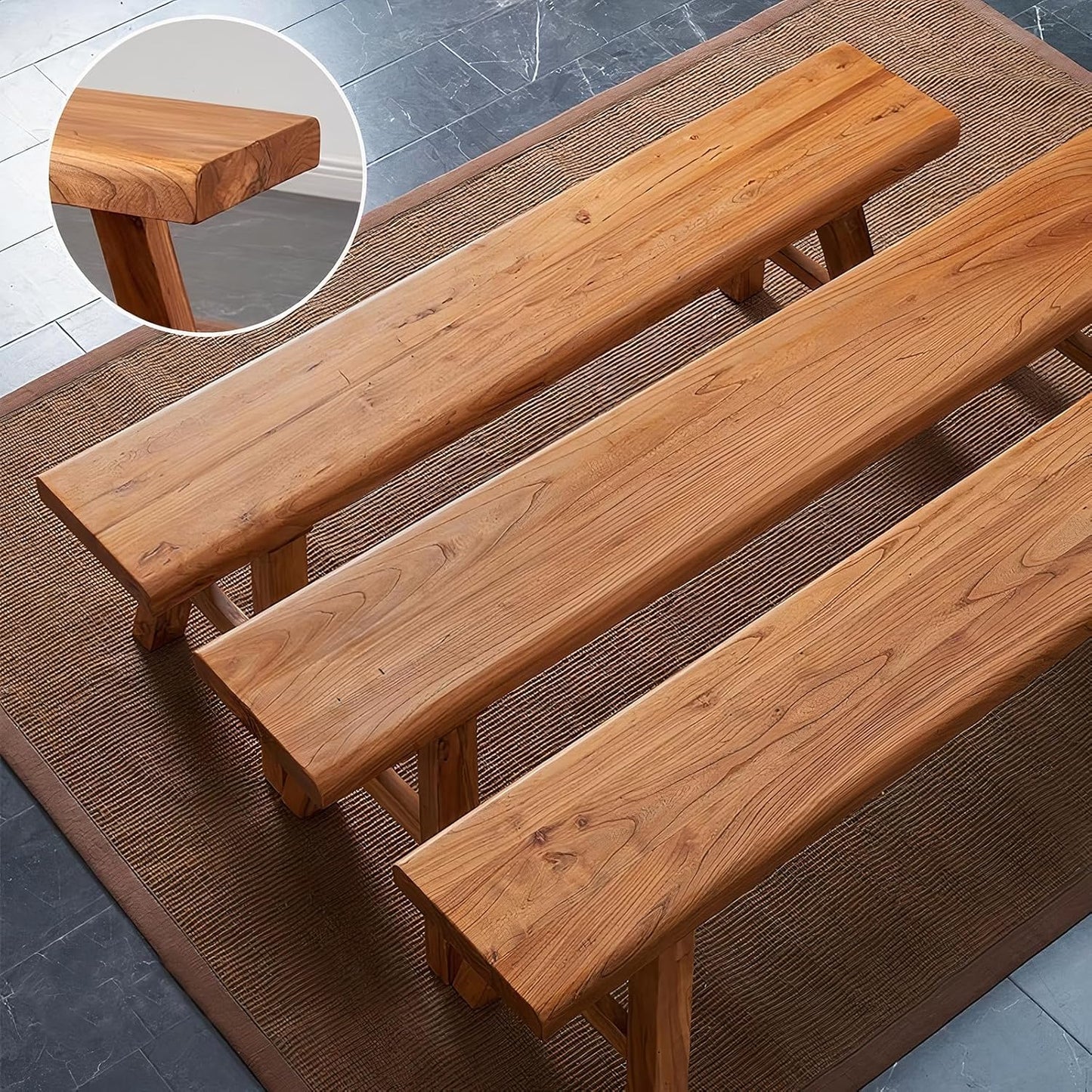 Small Farmhouse Wooden Bench Indoor - 31.5 in entryway Bench, Natural Solid Wood, Durable and Sturdy, Suitable for Dining Room, Bedroom, Porch and Other Narrow Spaces