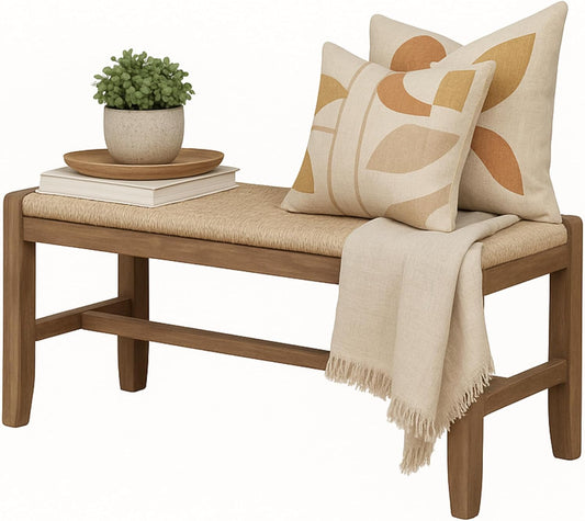 Alaterre Furniture Newport 40" Wood Bench with Rush Seat