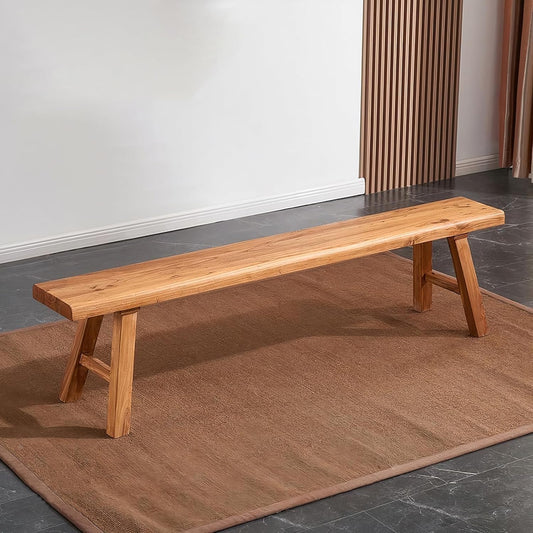Small Farmhouse Wooden Bench Indoor - 31.5 in entryway Bench, Natural Solid Wood, Durable and Sturdy, Suitable for Dining Room, Bedroom, Porch and Other Narrow Spaces
